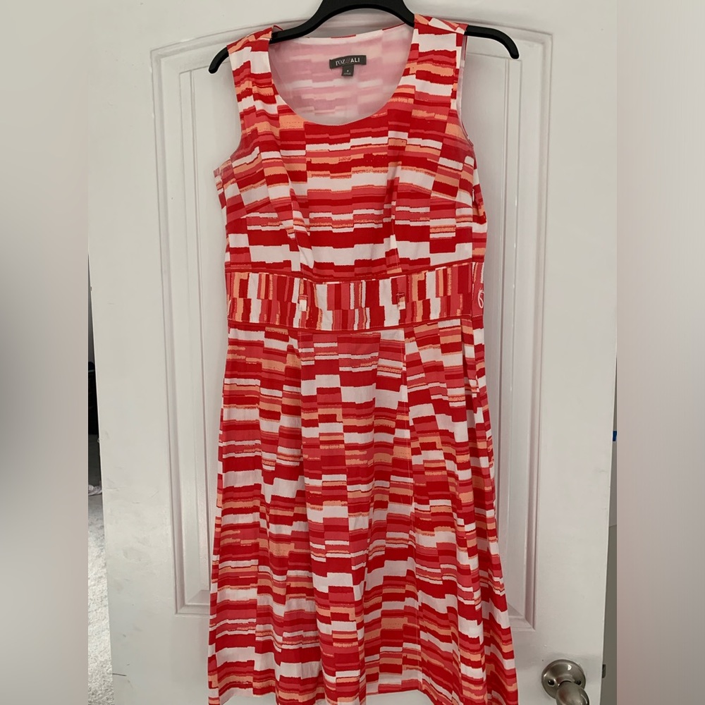 Red multi colored dress. Size 8.